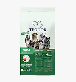 TEODOR YETİŞKİN KUZU ETLİ VE PİRİNÇLİ %20 PROTEİN KÖPEK MAMASI 15KG