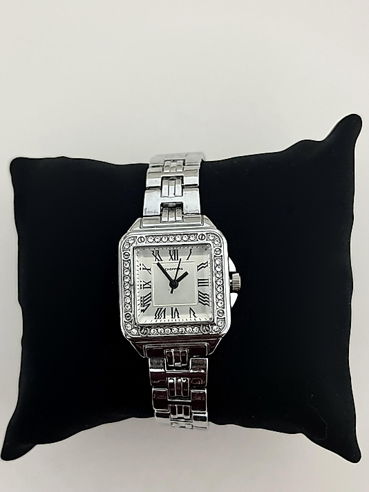 Silver Taşlı Kare Saat