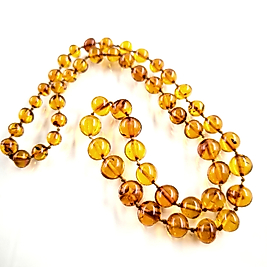 1960'LAR NATÜREL DAMLA KEHRİBAR KÜRE KESİM ANTİKA KEHRİBAR KOLYE