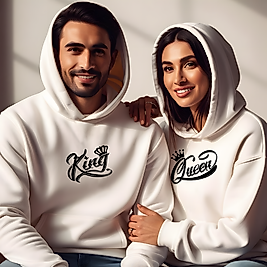 Kral Kraliçe Görselli Kombin Sevgililer Günü Slimfit Kapüşönlu Hoodie Sweatshirt
