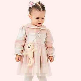 Kız Çocuk 2-5 Yaş Ayıcık Çantalı Elbise