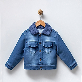 Unisex Kürk Yakalı 1-4 Yaş Baskılı Kot Ceket