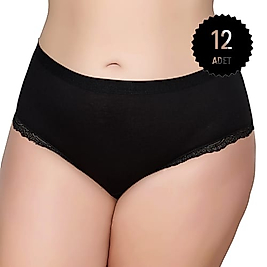 Gümüş 3085 Kadın Likralı Sur Dantel Yüksek Bel Bato Külot Siyah 12 li Paket