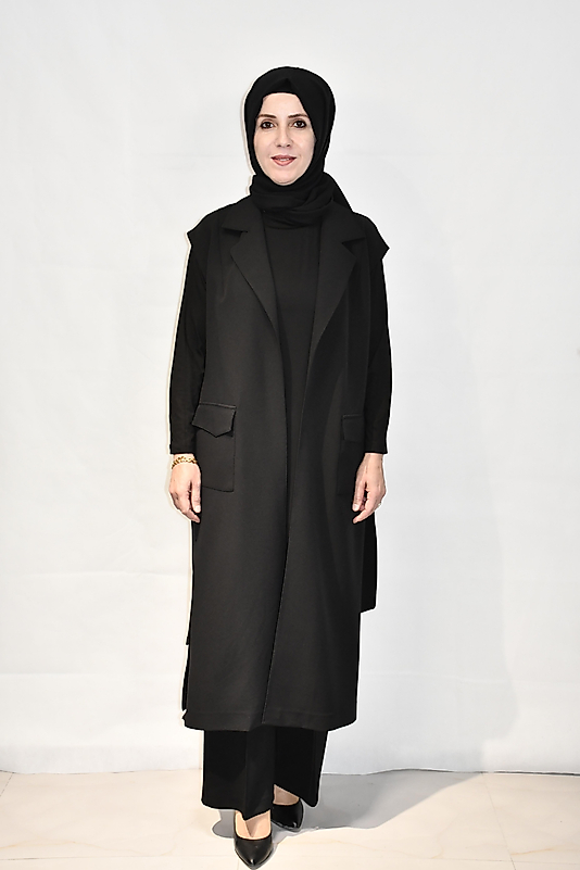 Dıştan Cepli Kuşaklı Uzun Yelek