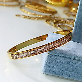 Çelik Gold Kaplama Baget Taşlı Kelepçe