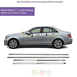 Mercedes C Class W204 Krom Cam Çıtası 4 Parça 2007-2014 Arası Paslanmaz Çelik