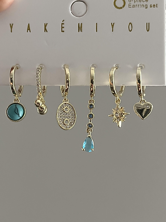 Yakemiyou 6’lı Mavi Taş Küpe