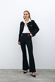 SATEEN DÜĞME DETAYLI BELİ LASTİKLİ PANTOLON