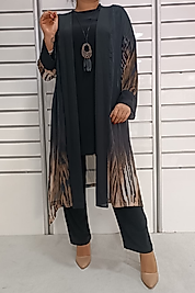 Şifon Detaylı Üçlü Takım -Siyah
