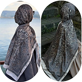 PAMUKLU ETNİK DESEN ŞAL- KREM \  GRİ