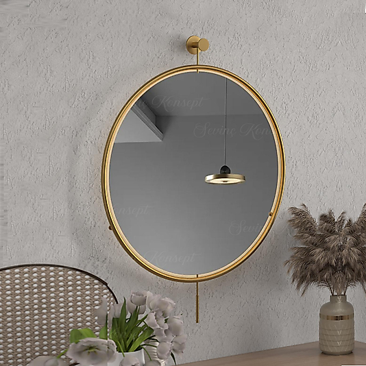 LED'li İzmir Ayna GOLD 60 cm Dekoratif Duvar Salon Mutfak Banyo Makyaj Aynası