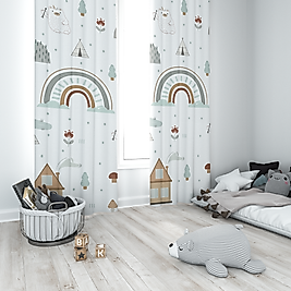 Minibabyrooms Seksek Gökkuşağı Desenli Fon Perde