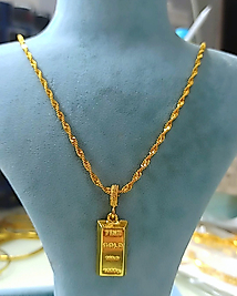 22K Singapur 60 Cm Zincirli 1000 g Külçe Uçlu İmitasyon Kolye