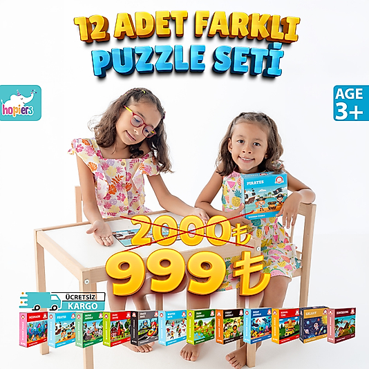 Hopiers Montessori Ahşap Puzzle Seti 12’li – 480 Parça – 12 Tema – 3+ Yaş