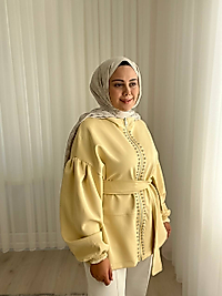 Taşlı Balon Kol Ceket - SARI