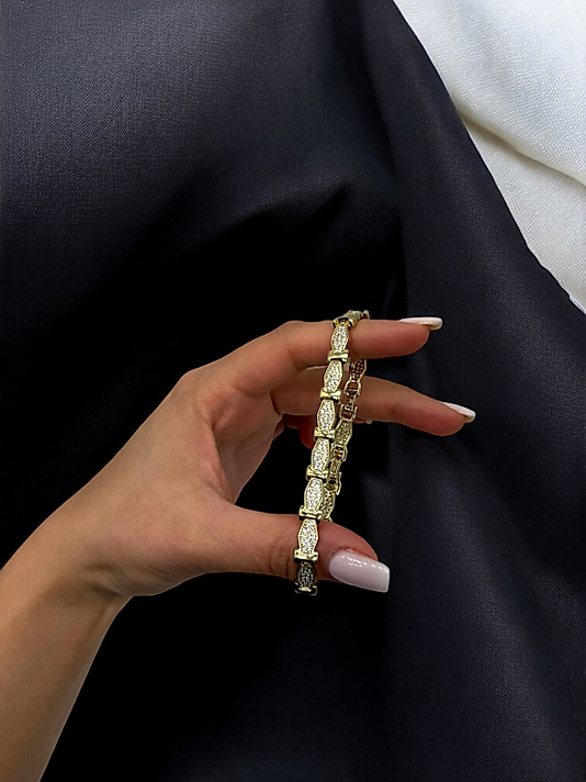 XUPING VIP Çelik Geometrik Taşlı Bileklik – 14K Altın Renk