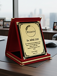 MİRACİX BS74 Kırmızı Kadife Plaket 15 X 20 cm – Kişiye Özel Baskılı Ödül ve Hatıra Plaketi
