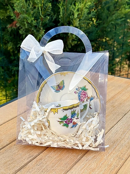 Hediyelik Çantasında Sarı Vintage Model Porselen Kahve Fincanı