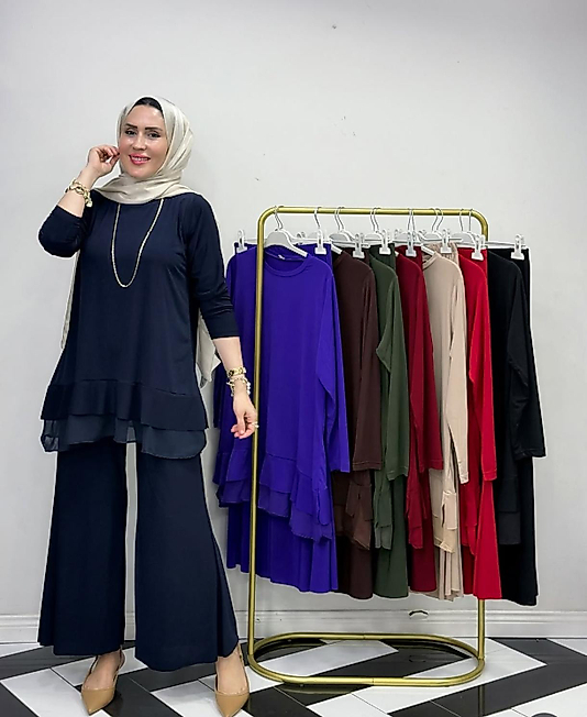 Sendy Etek Uçlari Tül Detaylı Lacivert Takim