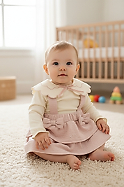 Kız Bebek Yakalı Salopet Etek Takım (3-12 Ay)