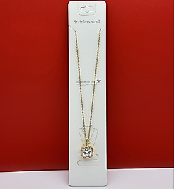 Kare taşlı figürlü çelik kolye gold