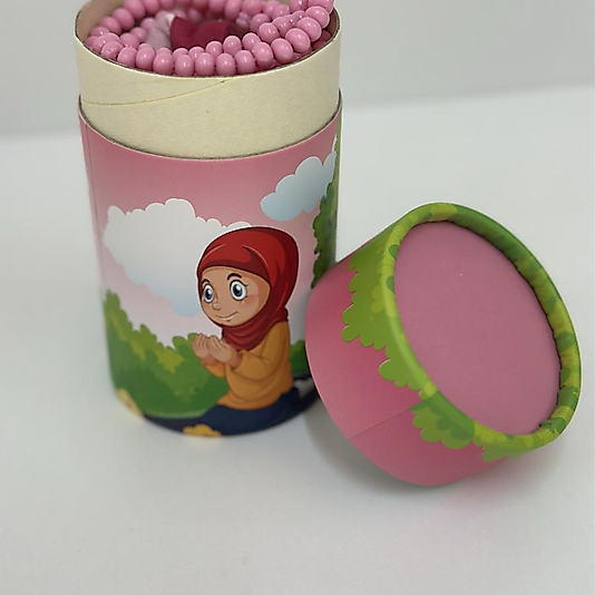 Silindir kutu içinde kız çocuğu seccadesi ve özel üretim Tesbih