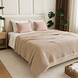 Müslin %100 Pamuk 6 Katlı Çift Kişilik Vizon Renk Yorgan 240x230 cm.