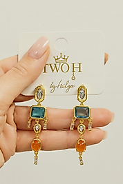 Renkli Taşlı Sallantılı Küpe