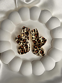 Leopar Desenli Gold Yaprak Çelik Küpe