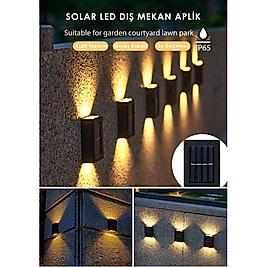 Güneş Enerjili 4 LEDLİ Çift Taraflı Duvar Lambası Aydınlatma Dekorasyon Aplik Işık