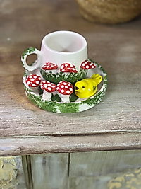 Mantar ve Kuş Temalı Kahve Fincanı