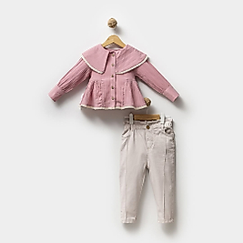 Kız Çocuk 2-5 Yaş Müslin Gömlekli İkili Takım
