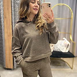 Taşlı Kapşonlu Kadfe Eşofman Takım