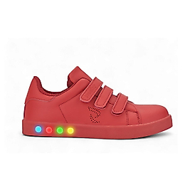 Simple Unisex Çocuk Cırtlı Işıklı Suni Deri Ortopedik Taban Kırmızı Spor Çocuk Ayakkabı & Sneaker