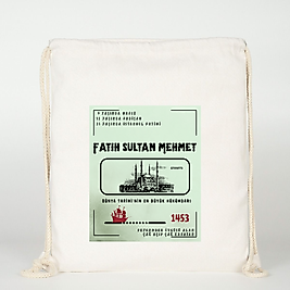 "Fatih Sultan Mehmet" Padişah Baskılı Ham Bez Sırt Çantası %100 Pamuk