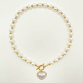 Pearl Heart Steel Necklace | Kolye