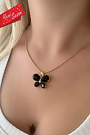 Kelebek Model Siyah Zirkon Taşlı Gold Renk Çelik Kolye