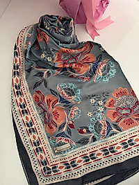 BAŞÖRTÜ DÜKKANI VİNTAGE DESEN ŞAL GRİ
