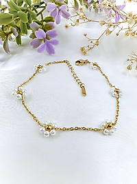 Papatya Model İncili Gold Renk Halhal (22 cm+5 cm uzatma zincirli)