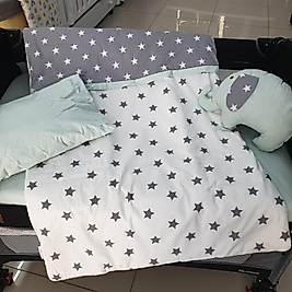 YILDIZLI FİL MODEL LÜX 5 PARÇA PARK YATAK UYKU SETİ (SU YEŞİL)