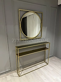 85 Cm Ayna + 90X20X120 Cm Dresuar Gold  Takım Zdesignhome