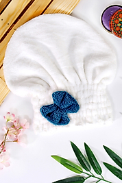 Kadın Bone Havlu Mavi Fiyonk Modelli