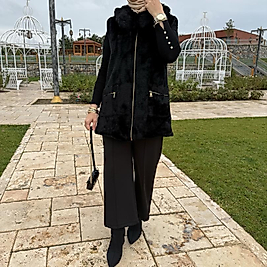 Kürklü angora yelek /siyah