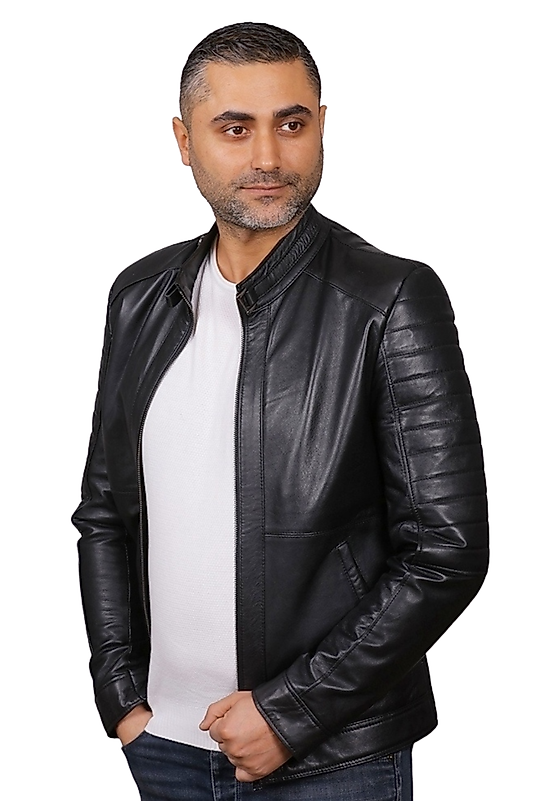 Thomas Hakiki Deri Erkek Büyük Beden Siyah Mont