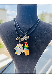 Unicorn Best Friends Kolye 2'li Arkadaşlık Kolyesi - Bestfriends Kolye 2 Adet Unicorn Ve Dondurma