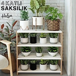 Helsa 4 Katlı Ahşap Çiçeklik, Saksılık, Saksı Standı / Dekoratif Raf / Çok Amaçlı Kullanım (Beyaz)
