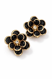 Siyah Çiçek Düğme Broş