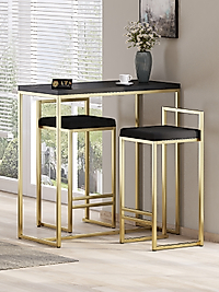 2 Li Sandelye Ve Bar Masası Takımı Gold Siyah