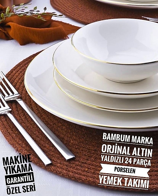 Iris Porselen Frigya 24 Parça Yemek Seti Altın Yadızlı