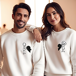 Birleşen Kalp görselli kombin Bisiklet Yaka Erkek kadın Slimfit Sweatshirt